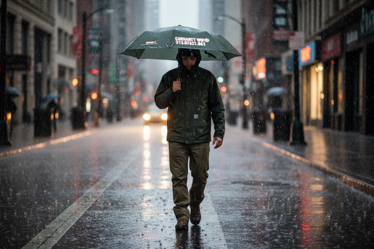 Pessoa usando guarda-chuva Carhartt WIP Tour à chuva